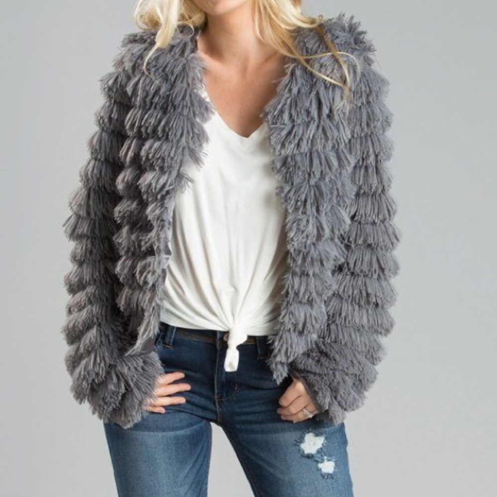 Fuzzy Grey Shag Jacket